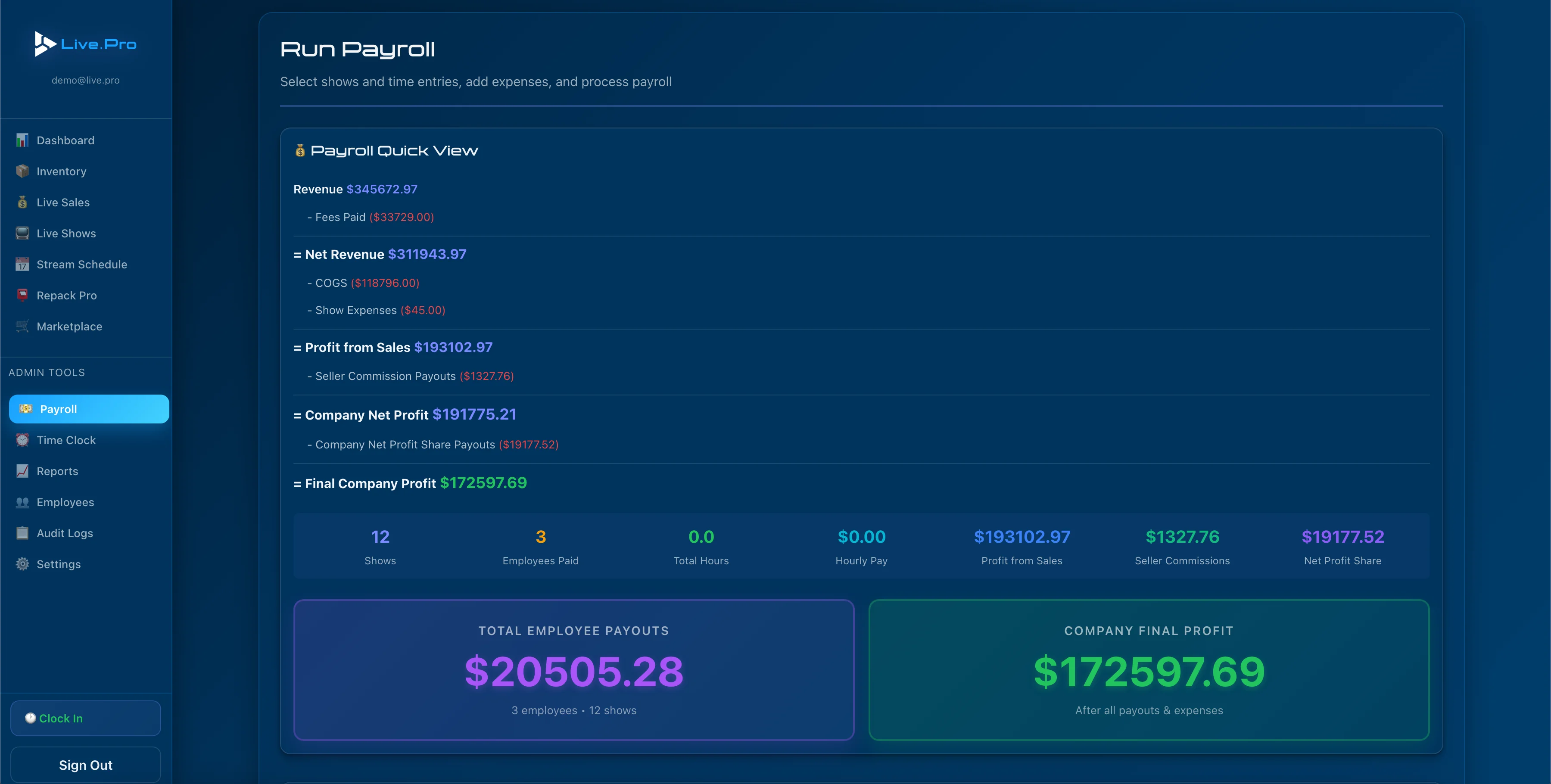 Live Pro Analytics & Reports